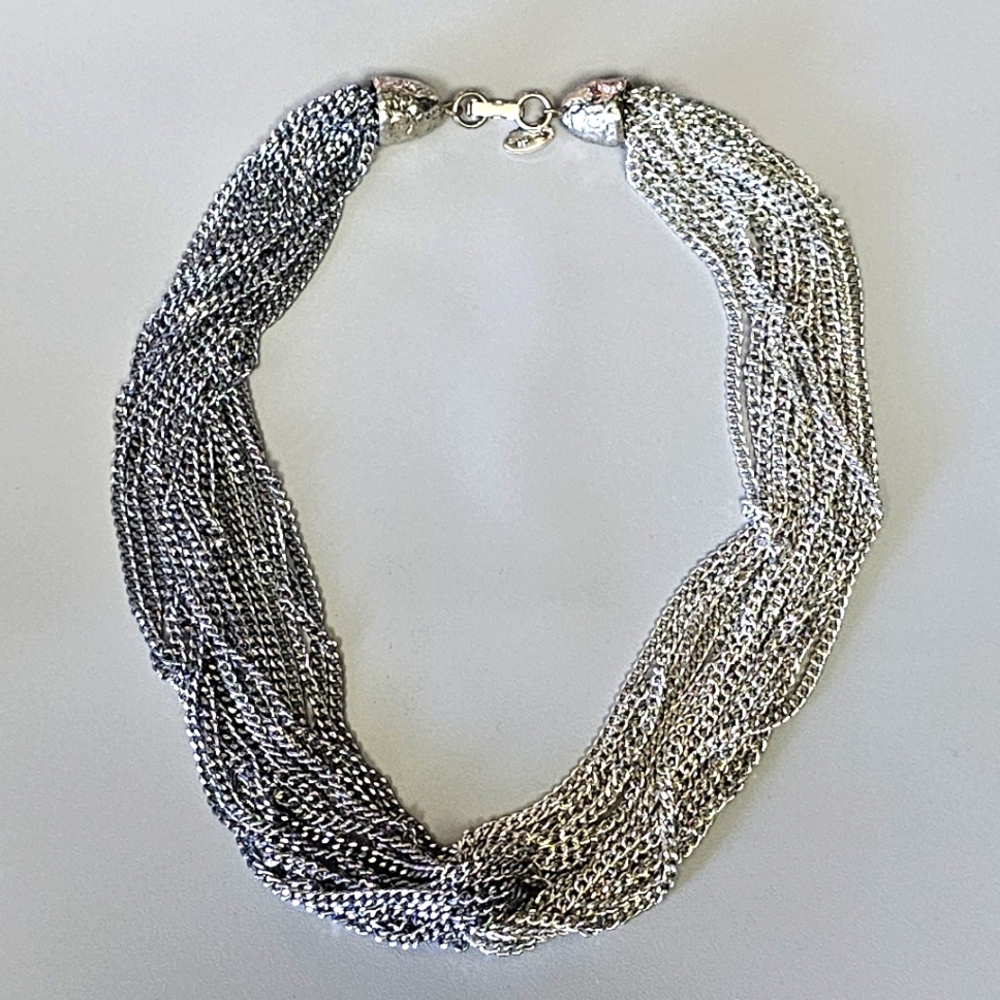 Two Toned Silver Chain Necklace 8 Inches